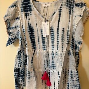 THML Navy and White Tie-Dye Blouse